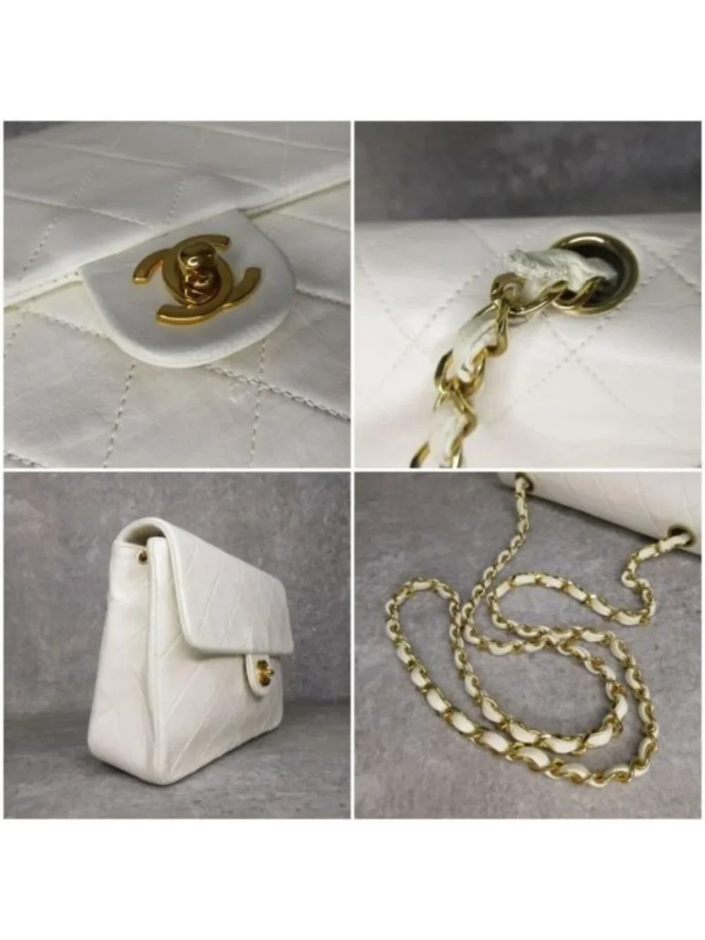 Chanel Quilted Chain Shoulder Bag Cross Lambskin White